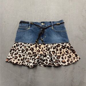 My Michelle Y2K Blue Denim Skirt with Leopard Accent